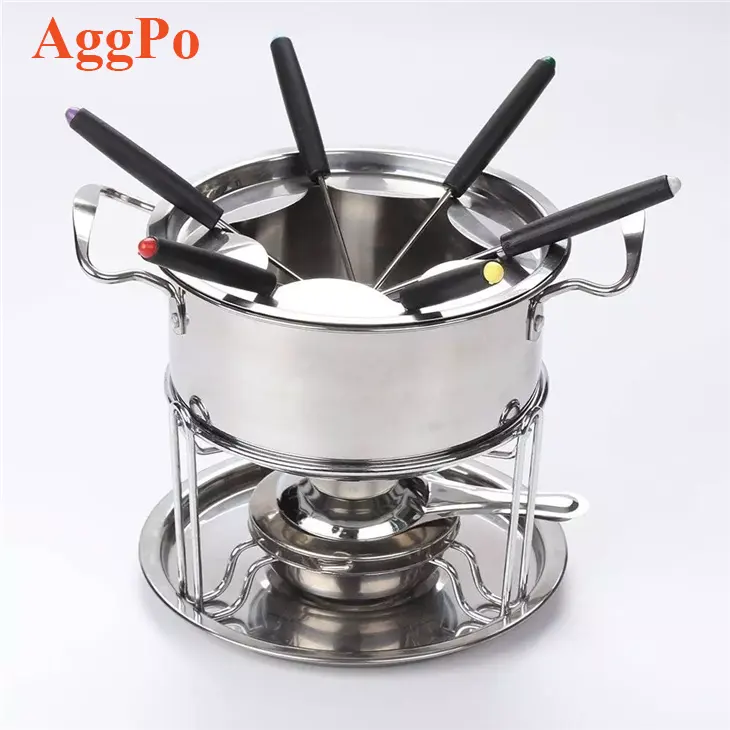 Roestvrij Staal Fondue Set Voor 6 Mensen, Huishoudelijke Keuken Chocolade Melt Pot Met 6 Vorken, rvs Brandstof Fondue Pot