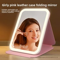 Miroir de Maquillage LED Portable Pliable 1x avec 3 Tonalités de Lumière Dimmables, Capteur Tactile, Rechargeable, pour Table, Coiffeuse, Voyage et Dortoir