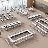 Table de conférence moderne et durable en bois pliable, écologique, avec chaises intégrées pour bureaux, formations et salles de conférence