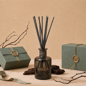 Aikun Smoky Glass Long Lasting Reed Diffuser Gift Set With Fiber Sticks Green Box For Home Hotel Office Fragrance Supply - Product Image 1