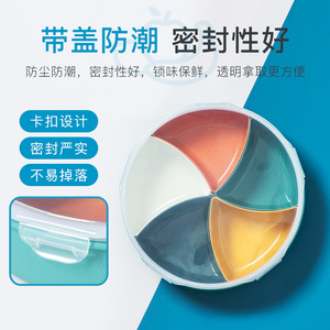 Divided Fruit Plate Round Plastic With Lid Snap Lock Seal For Wedding Living Room Party Dishes - Product Image 2