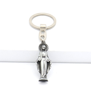 Wholesale Church Gift Religious Carved Metal Alloy One Hole Charm Virgin Mary Pendant Keychain