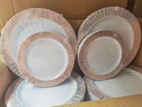 Ensemble d'assiettes en plastique jetables résistantes en dentelle or rose pour mariages et fêtes