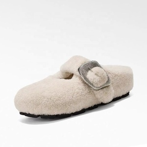 2025 inverno nuove pantofole da donna alla moda foderate di pelliccia in vera pelle foderate di lana calde pantofole - Product Image 1