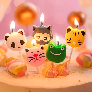 Lilin kue pesta ulang tahun anak-anak berusia satu ratus tahun, dekorasi lilin tanpa asap binatang kreatif bentuk kartun