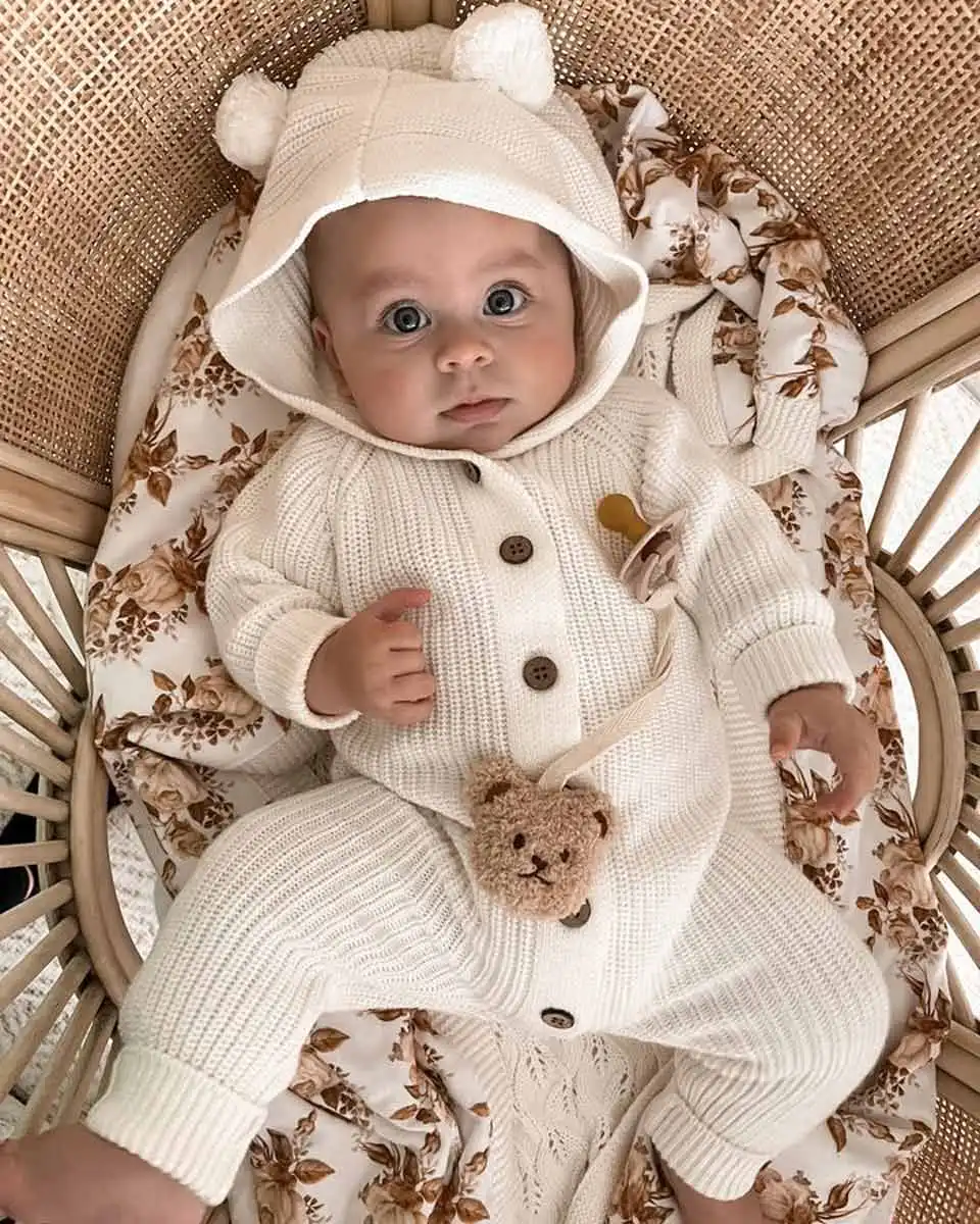 2024 Custom Toddler Newborn Spring Striped Rabbit Long Sleeve Organic Cotton Baby Knit Romper