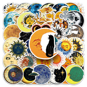 50pcs Cool Non-contrefaçon rétro fantaisie <span class=keywords><strong>soleil</strong></span> lune étoiles nuages autocollants pour guitare casque bureau autocollant décoratif - Product Image 1
