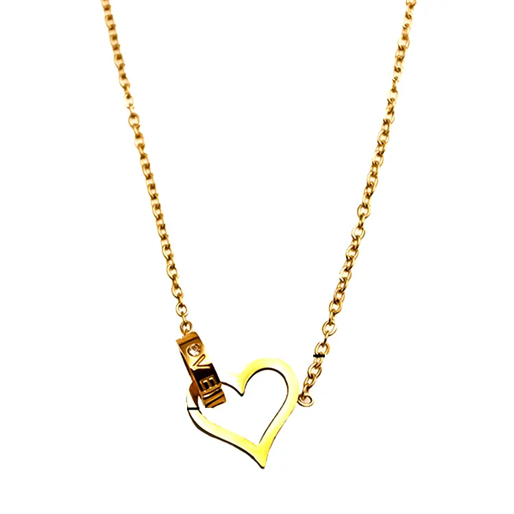 Chaîne de collier rétro classique compacte exquise plaqué or 18k, collier coeur or 18k pour femme s. acier