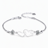 Pulsera de Corazón con Circonita Cúbica AAA, Plata de Ley 925, Diseño de Huellas Entrelazadas, Joyería para Mujer
