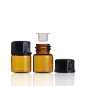 Botella de Vidrio Ámbar Pequeña Vacía de 1 ml para Muestras de Aceites Esenciales con Tapón Interno y Tapa de Rosca de Plástico - Product Image 3