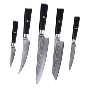 Ensemble de 5 couteaux de cuisine multi-usages en acier damas luxueux, acier inoxydable, couteau à désosser, couteau utilitaire, avec manche G10 - Product Image 2