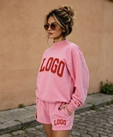 Ensemble deux pièces short et sweat-shirt oversize à col montant, en molleton rose décontracté, personnalisable avec logo OEM
