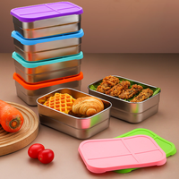 Eversoul 300ml, boîte à lunch portable en acier inoxydable 304 à 2 compartiments, avec couvercle en silicone anti-fuite