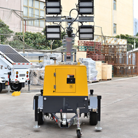 Tour d'éclairage mobile diesel LED 1400W, mât hydraulique de 9m, remorque compacte pour chantiers éloignés et événements en plein air