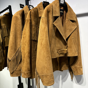 2025 autunno giacca di pelle donna giacca di pelle donna giacca di pelle Camel camoscio giacca con frange - Product Image 5