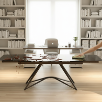 Ensemble de table à manger pliable moderne, table élégante en verre, 8 places, mobilier de maison pour appartement, utilisation en salle à manger, structure géométrique en métal, idéal pour l'école