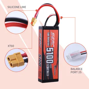 SUNPADOW 7.4V 5100mAh 2S Lipo Battery 70C Hard Case With XT60 Connector For RC Vehicles Car Truck Tank Buggy Truggy Boat