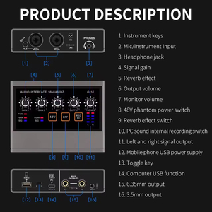 Interface audio Enregistrement professionnel <span class=keywords><strong>XLR</strong></span> DSP Reverb Alimentation fantôme 48V <span class=keywords><strong>Carte</strong></span> <span class=keywords><strong>son</strong></span> pour l'enregistrement musical Karaoké en ligne - Product Image 2