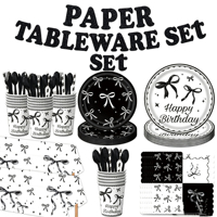 Offre Spéciale – Assiettes et Gobelets Personnalisés Écologiques Blancs et Noirs pour Fêtes d'Anniversaire – Design Moderne et Élégant