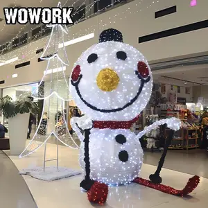 Wowork Cấu Trúc Khổng Lồ 2D 3D Ngoài Trời Snowman LED Motif Ánh Sáng Sân Khấu Đứng Cho Trung Tâm Mua Sắm Giáng Sinh Năm Mới Trang Trí