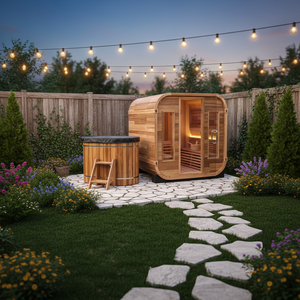 Fabricant professionnel de sauna extérieur moderne en cèdre rouge, sauna traditionnel avec poêle, sauna cube avec baignoire de glace pour 3-4 personnes - Product Image 1