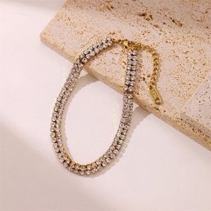 Pulsera de tenis de lujo chapada en oro de 18 quilates, diseño geométrico de doble fila con circonitas, para mujer - Product Image 4