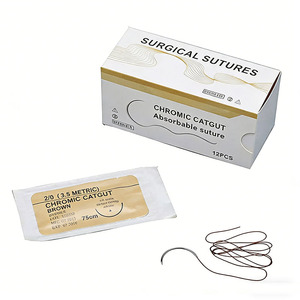 ไหมผ่าตัดชนิด Catgut สีน้ำตาลปลอดเชื้อ ปลายทู่ ขนาด 3/8 วงกลม ยาว 75 ซม. ทำจากโครมิกแคทกัต สำหรับการซ่อมแซมเนื้อเยื่อ - Product Image 2