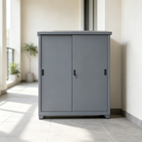Armoire de rangement moderne extra-large en acier gris à portes coulissantes, configuration double zone pour outils et fournitures quotidiennes, écologique et durable