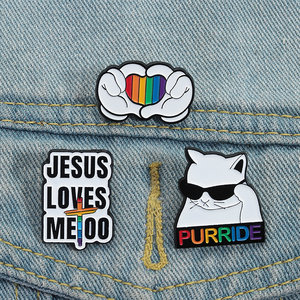 Arc-en-ciel fierté chat émail broche <span class=keywords><strong>Jésus</strong></span> m'aime trop doigt coeur geste broche revers Badge bijoux cadeau pour les amis - Product Image 1