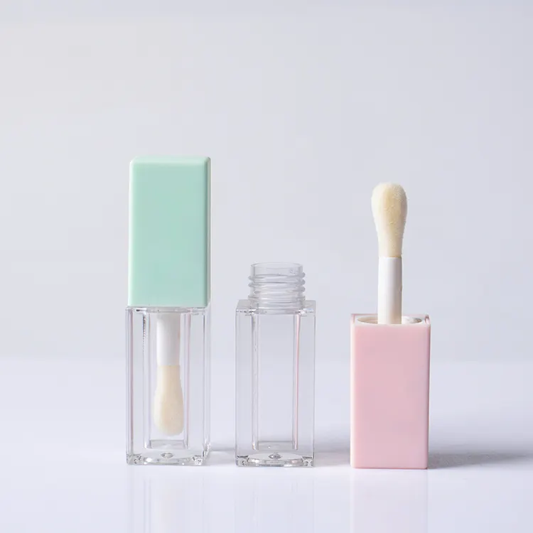Logotipo personalizado de plástico vazio quadrado transparente líquido blush tubo de brilho labial grande escova de absinto de fábrica
