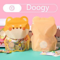 Sachet refermable à fermeture éclair avec fenêtre transparente, forme d'animal de dessin animé mignon, brillant, résistant à l'humidité, faible MOQ, pour emballage de snacks