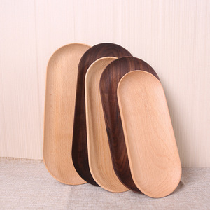 Assiette à dîner en bois de style japonais, plateau ovale en chêne, plateau à pain en bois <span class=keywords><strong>massif</strong></span> non peint, assiette à dîner - Product Image 1