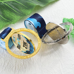 Médailles 3D en gros plaquées or et argent, double face, en métal, imprimées en couleur par rotation, pour la course 10K 21K, avec <span class=keywords><strong>ruban</strong></span> - Product Image 2