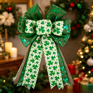 Lazo de Arpillera con Estampado de Trébol Verde y Blanco DAMAI, Lazo para Decoración del Hogar en Primavera, Decoraciones de San Patricio - Product Image 4