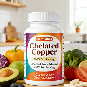 Cápsulas <span class=keywords><strong>de</strong></span> Cobre Quelatado OEM ODM 6mg, Mineral Esencial Vegetariano, Sin Gluten, Sin OMG, Suplementos Dietéticos - Product Image 3