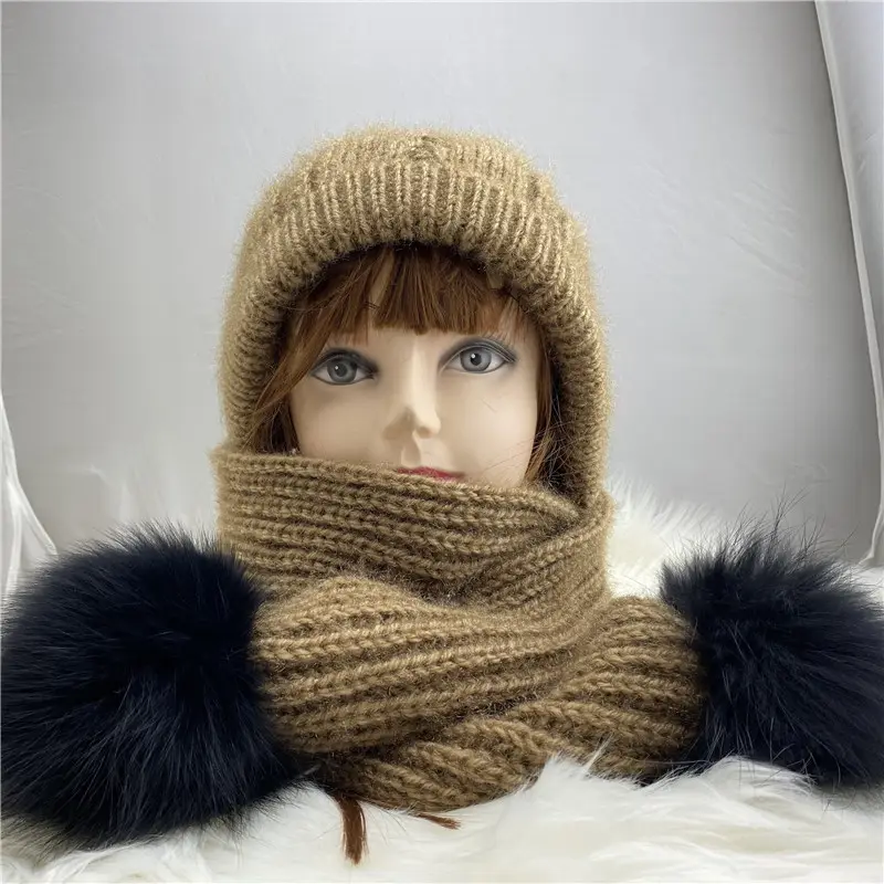 Sciarpa con cappuccio in maglia sciarpe scialle cappello all'uncinetto morbido set di cappelli e sciarpe invernali da donna