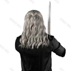 Perruque de <span class=keywords><strong>cosplay</strong></span> Geralt de couleur grise de The <span class=keywords><strong>Witcher</strong></span> pour hommes - Product Image 4