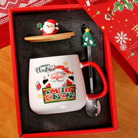 Ensemble de tasses de Noël en céramique avec couvercle en bambou, couvercle en silicone, cuillère à mélanger Père Noël Bonhomme de neige, boîte cadeau en forme de baril, Joyeux Noël