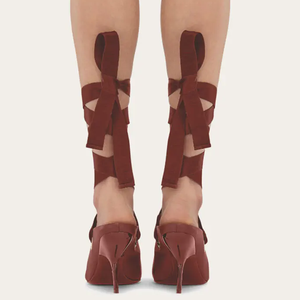 Sandalias de tacón alto personalizadas para mujer con cordones cruzados, punta puntiaguda, tacón de cuña alto, estilo mule, zapatos de vestir - Product Image 4