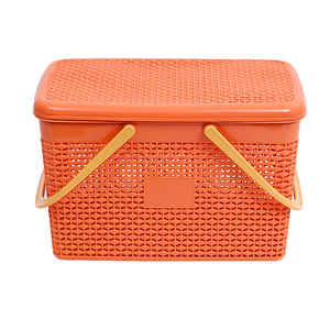 Grande capacità di plastica cesto a mano con coperchio forma rettangolare per cucina e bagno articoli vari di stoccaggio - Product Image 1