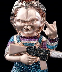 Colgante de lujo personalizado de Chucky de dibujos animados en 3D con moissanita VVS Icedout, de plata 925 bañada en rodio y esmaltada, que pasa la prueba del diamante - Product Image 1