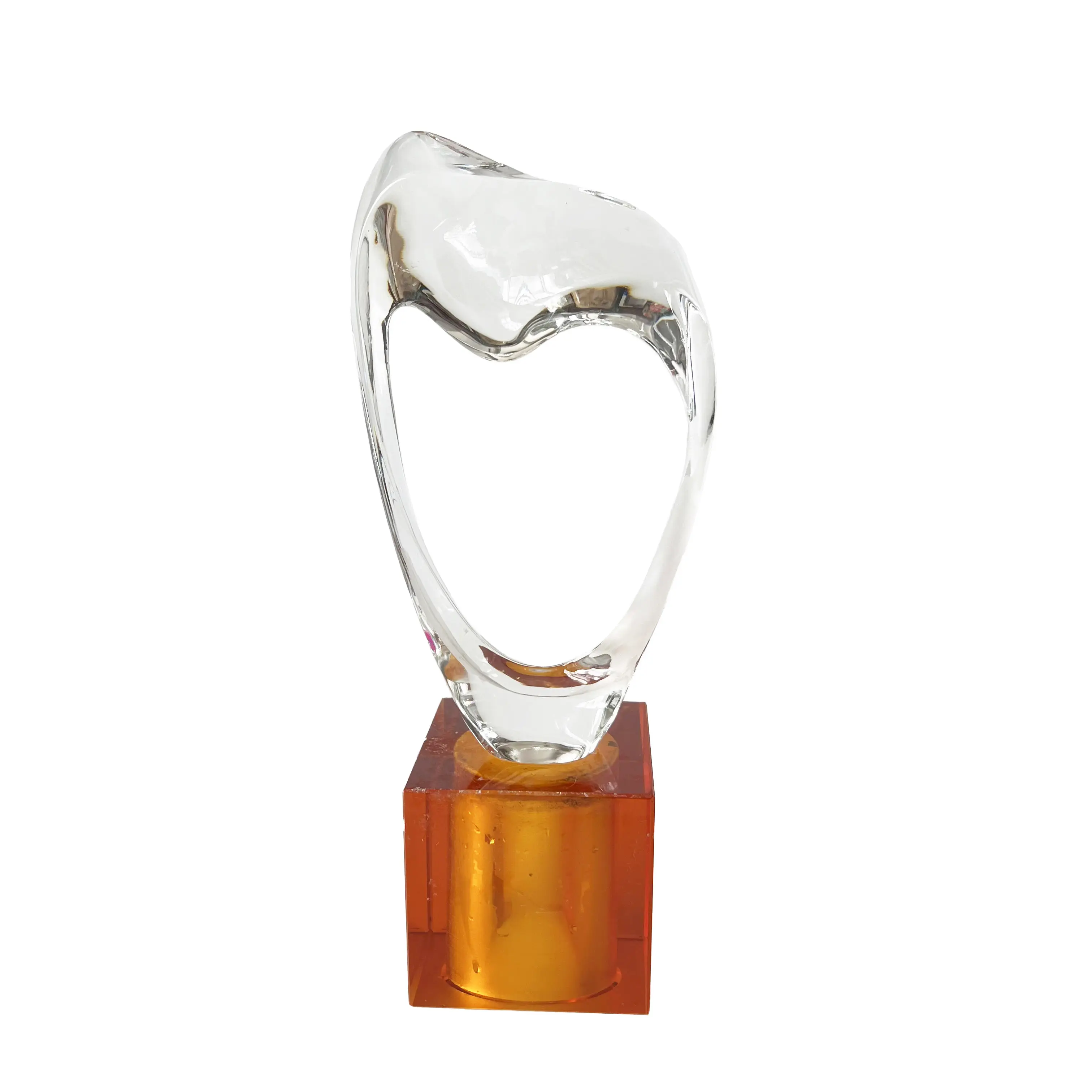 Hitop diseño cristal transparente con base de cristal ámbar diseño redondo K9 premio de trofeo de cristal para regalo artesanal