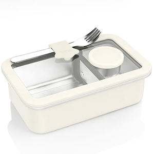 Stainless Steel <b>Bento</b> <b>Lunch</b> <b>Box</b> <b>Adult</b> Leak Resistant Food Storage Container 42oz/125L Glass Lid Microwave Dishwasher Safe - Product Image 1