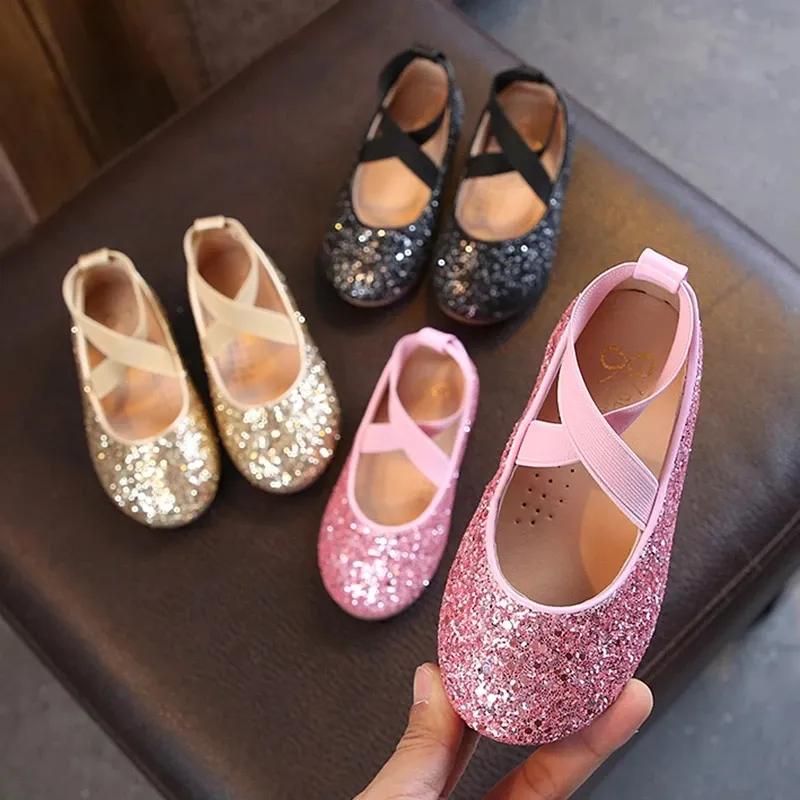 Anak Perempuan Flat Balet Tarian Bayi Pesta Anak Perempuan Sepatu Musim Panas Anak Emas Bling Putri Sepatu 3-12 Tahun Anak Sepatu
