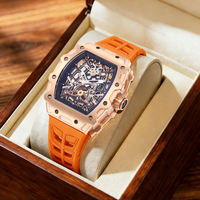 Montre mécanique en acier inoxydable plaqué or rose avec verre saphir