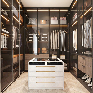 Factory Price Customized <strong>Thin</strong> Panel Glass Front <strong>Wardrobes</strong> with Modern Modular Design Full Set Bedroom Storage China Foshan - Product Image 1