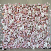 Mur de fleurs artificielles en soie décoratif enroulable V06 Rose Luxe 3D 5D 2,4m x 2,4m pour mariage, maison, salon