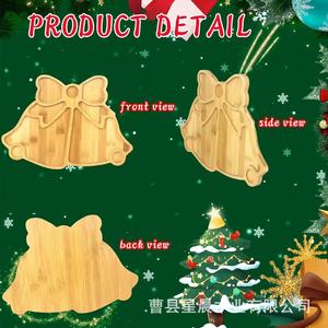 Bandeja de bambú con diseño de campanas navideñas y lazo para servir postres y bocadillos en fiestas, bandeja decorativa de madera. - Product Image 3