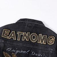 Veste en jean personnalisée OEM pour homme, denim noir délavé, style camionneur avec ailes en sequins au dos