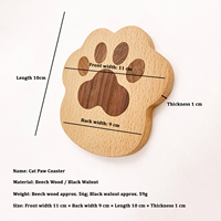 Sous-verre en bois massif naturel en forme de patte de chat, créatif et résistant à la chaleur, pour tasses à café et à thé, décoration pour la maison et les cafés
